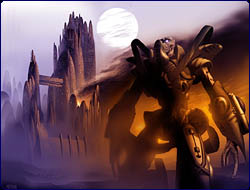 A protoss warrior stands at attention after a battle...